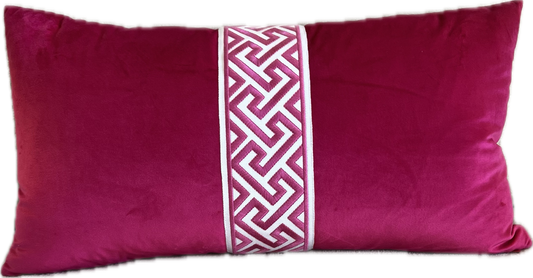 Mary Claire Velvet & Tape Lumbar Pillow - Fuchsia - Pillows