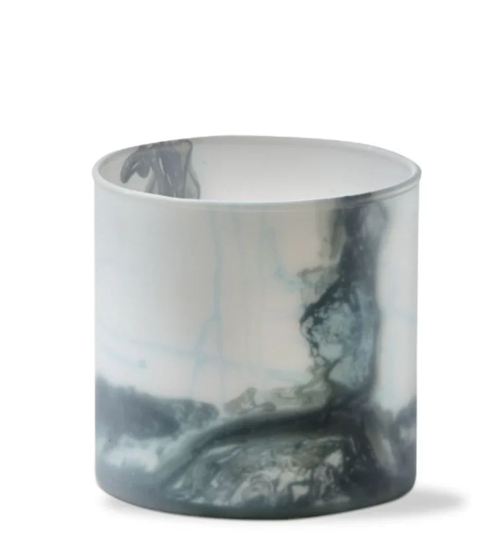 Matte Finish Glass Tealight Holder with Marbled Finish