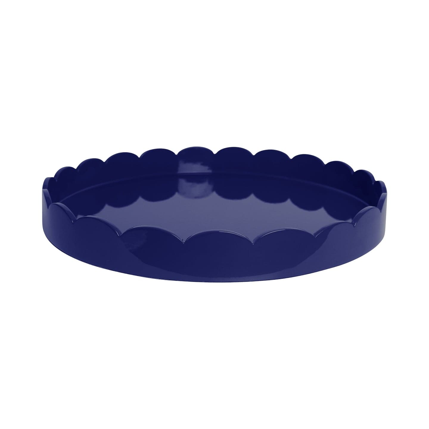 Navy Scalloped Lacquer 20’’x20’’ Round Tray - Home Decor