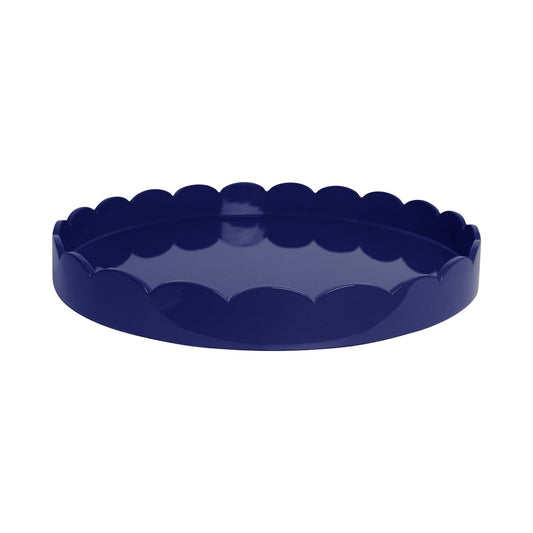Navy Scalloped Lacquer 20’’x20’’ Round Tray - Home Decor