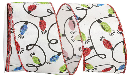 Holiday Christmas Lights Glitter Wire Edged Ribbon