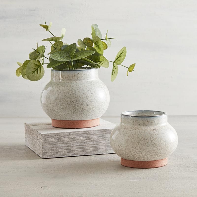 Round Ceramic Vase with Speckle Finish - Home Decor