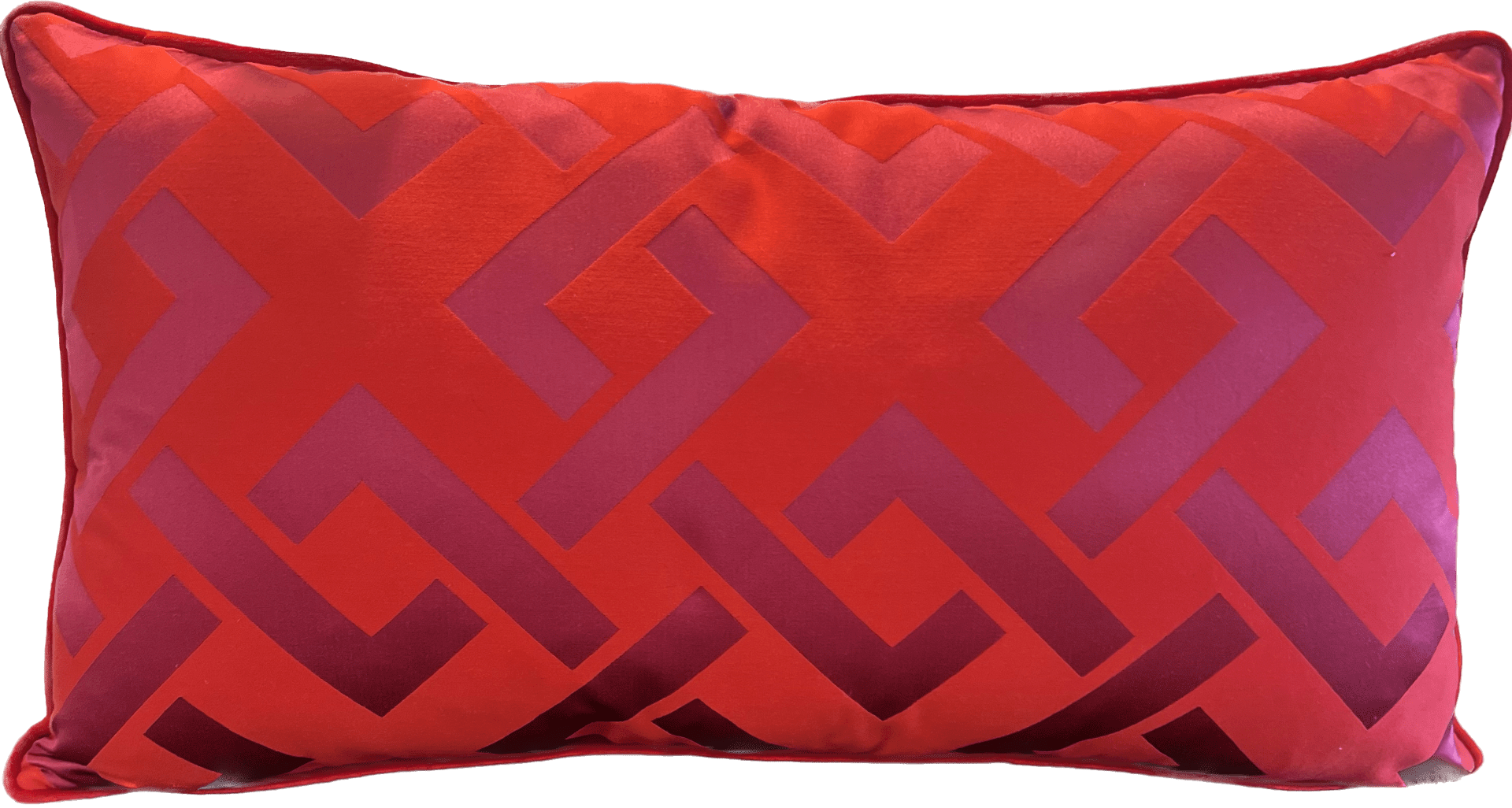 Sassy Red Geometric Lumbar Pillow with Solid Red Velvet Back - Pillows