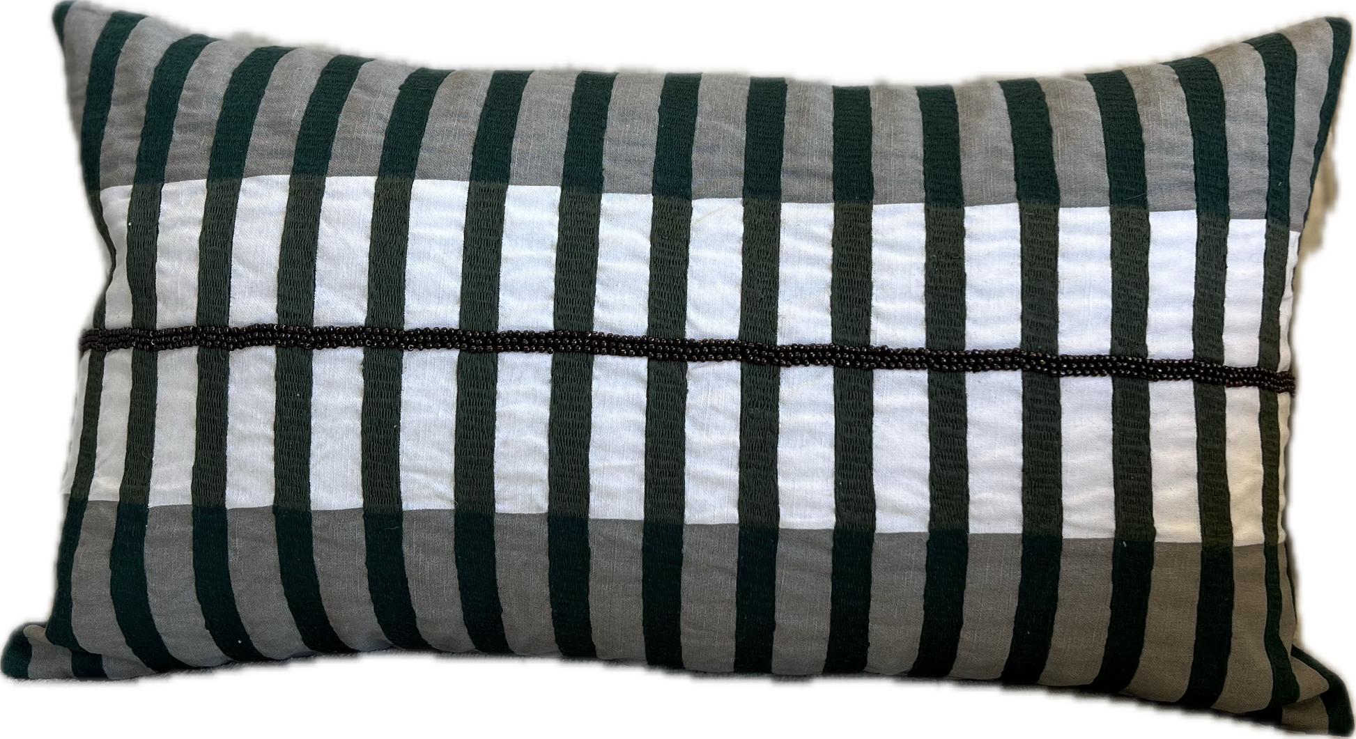 Saxon Linen and Cotton Stripe Beaded Pillow - Pillows