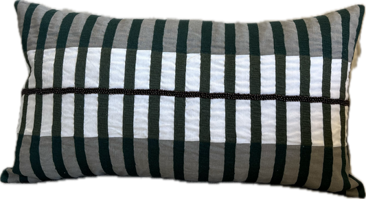Saxon Linen and Cotton Stripe Beaded Pillow - Pillows