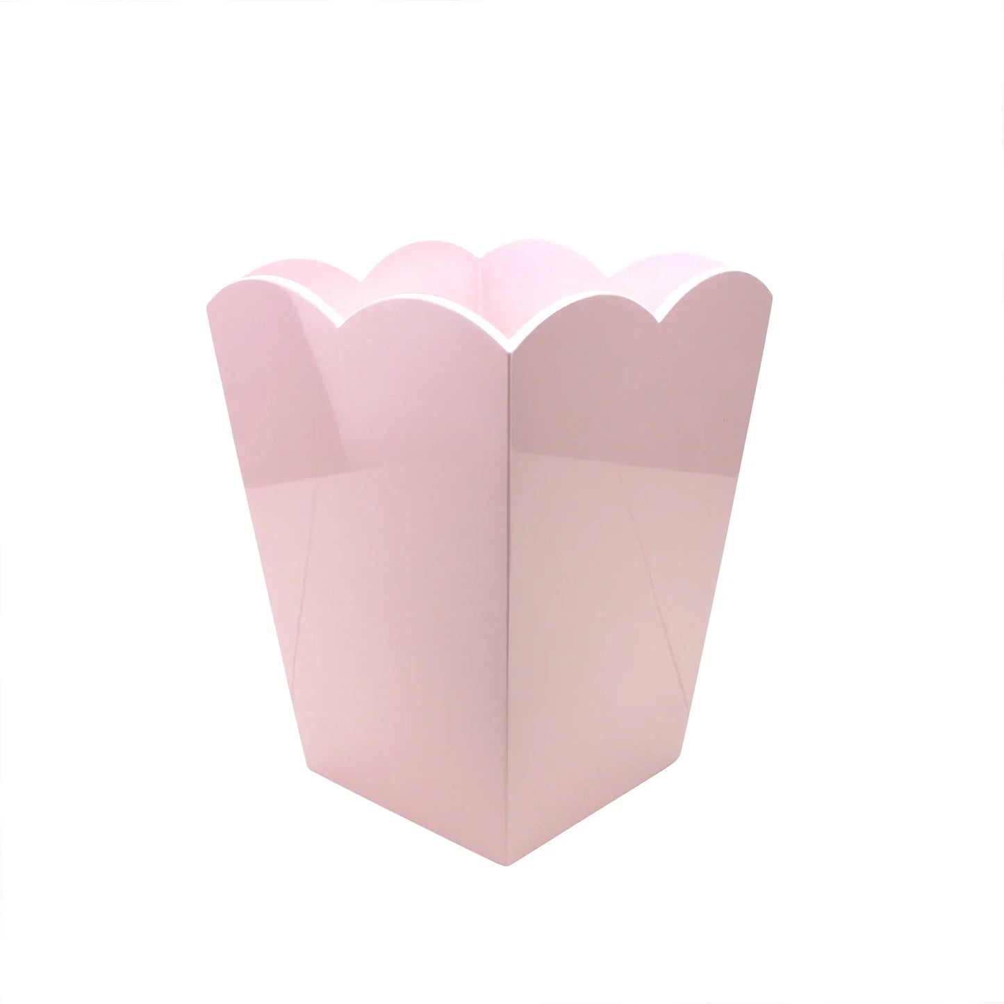 Scalloped Lacquer Trash Bin - Pale Pink - Home Decor