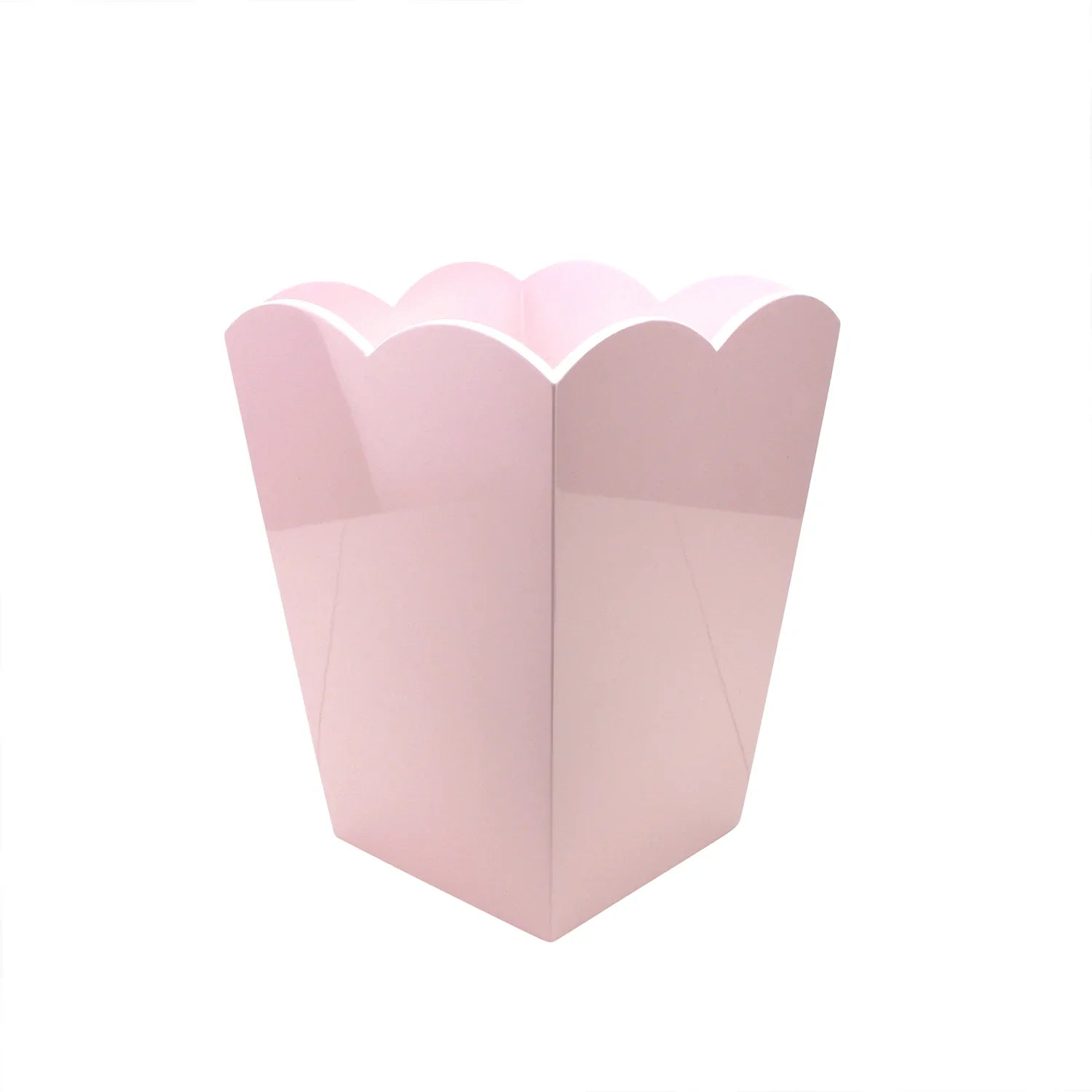 Scalloped Lacquer Trash Bin - Pale Pink - Home Decor