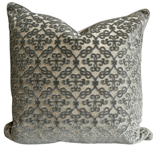 Scroll 24’’x24’’ Cut Velvet Pillow in Aqua - Pillows