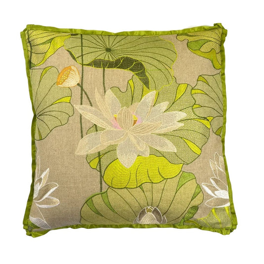 Aquatic Garden Embroidered Pillow 22" x 22"