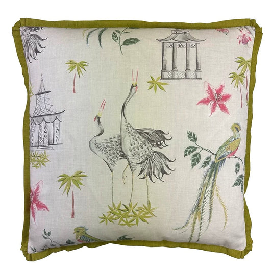 Let It Crane Pillow- Avocado 22" x 22"