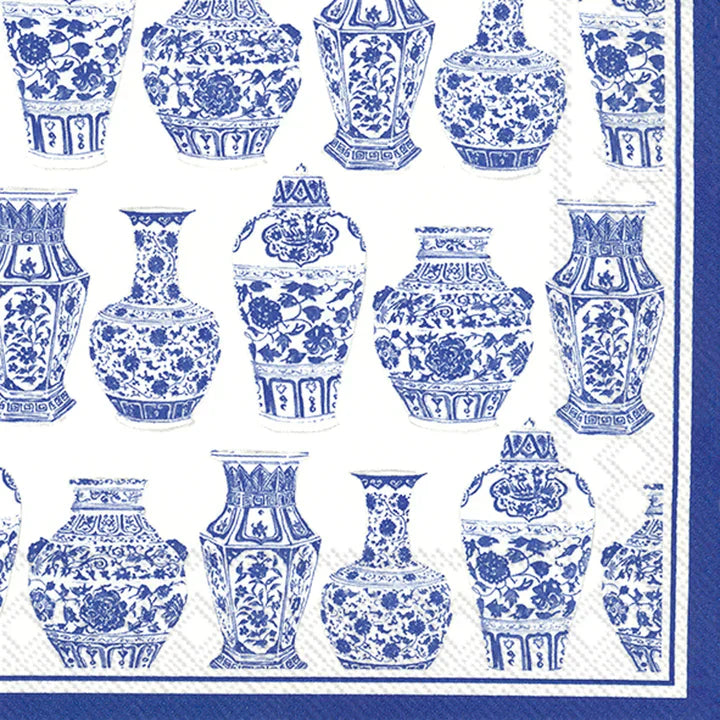Spring Beverage Napkins 2025 - Blue and White Urns - Beverage Napkins
