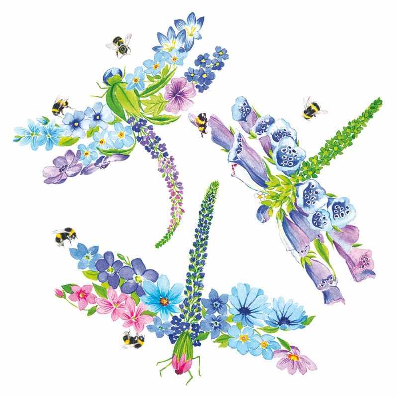 Spring Beverage Napkins 2025 - Dragonfly Fleurettes - Beverage Napkins