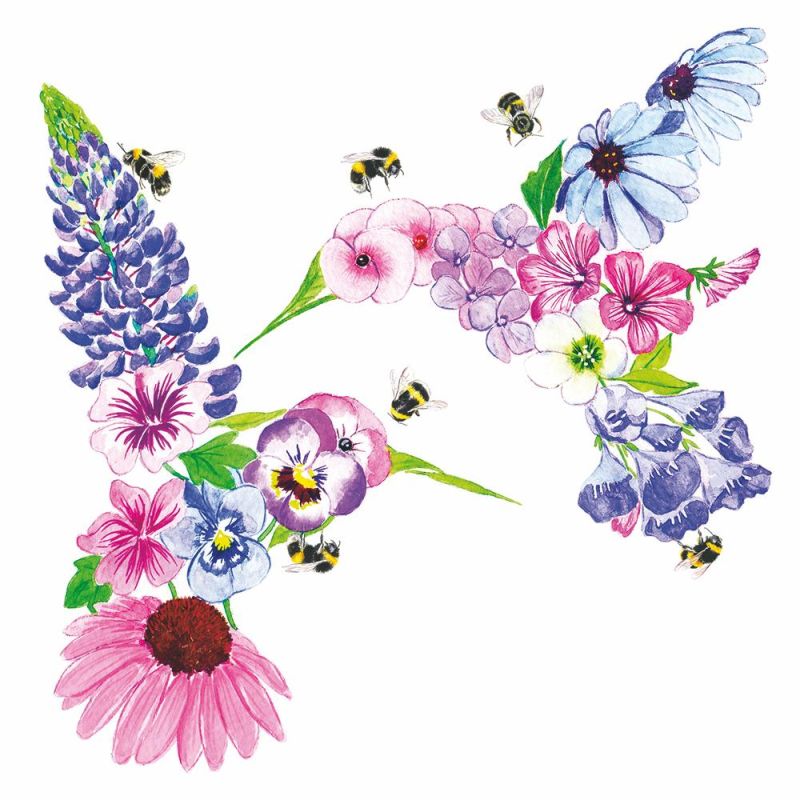 Spring Beverage Napkins 2025 - Hummingbird Fleurettes - Beverage Napkins