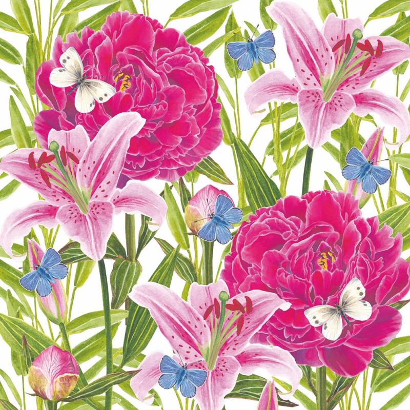 Spring Beverage Napkins 2025 - Peonies and Lilies - Beverage Napkins