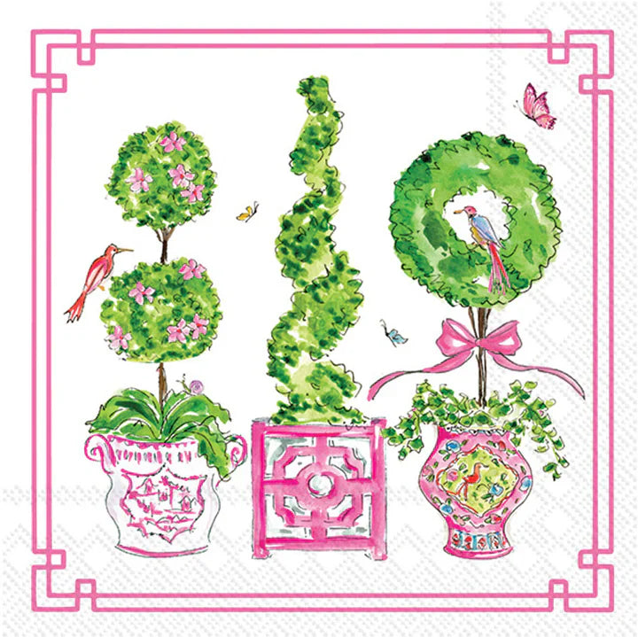 Spring Beverage Napkins 2025 - Pink Topiaries - Beverage Napkins