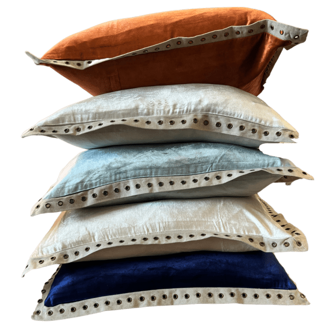 Swanky Velvet Pillow with Linen Riveted Trim