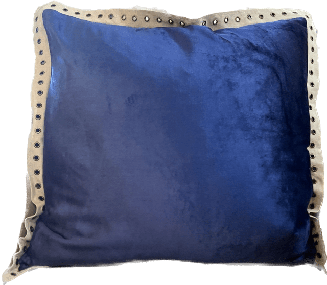 Swanky Velvet Pillow with Linen Riveted Trim - Aqua - Pillows