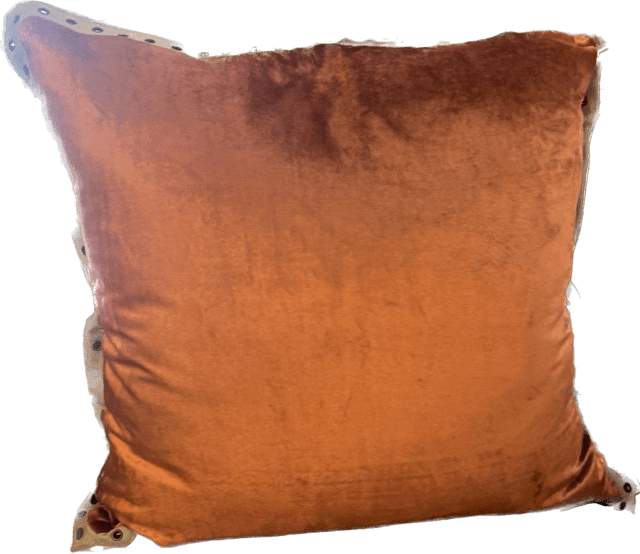 Swanky Velvet Pillow with Linen Riveted Trim - Aqua - Pillows