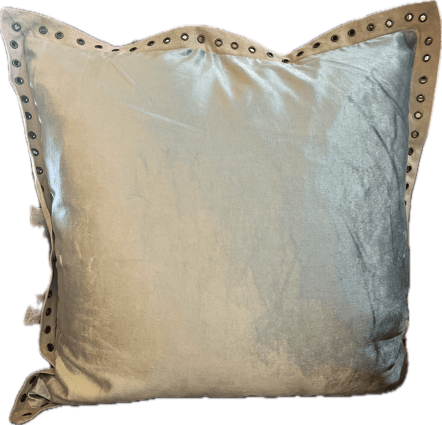 Swanky Velvet Pillow with Linen Riveted Trim - Aqua - Pillows