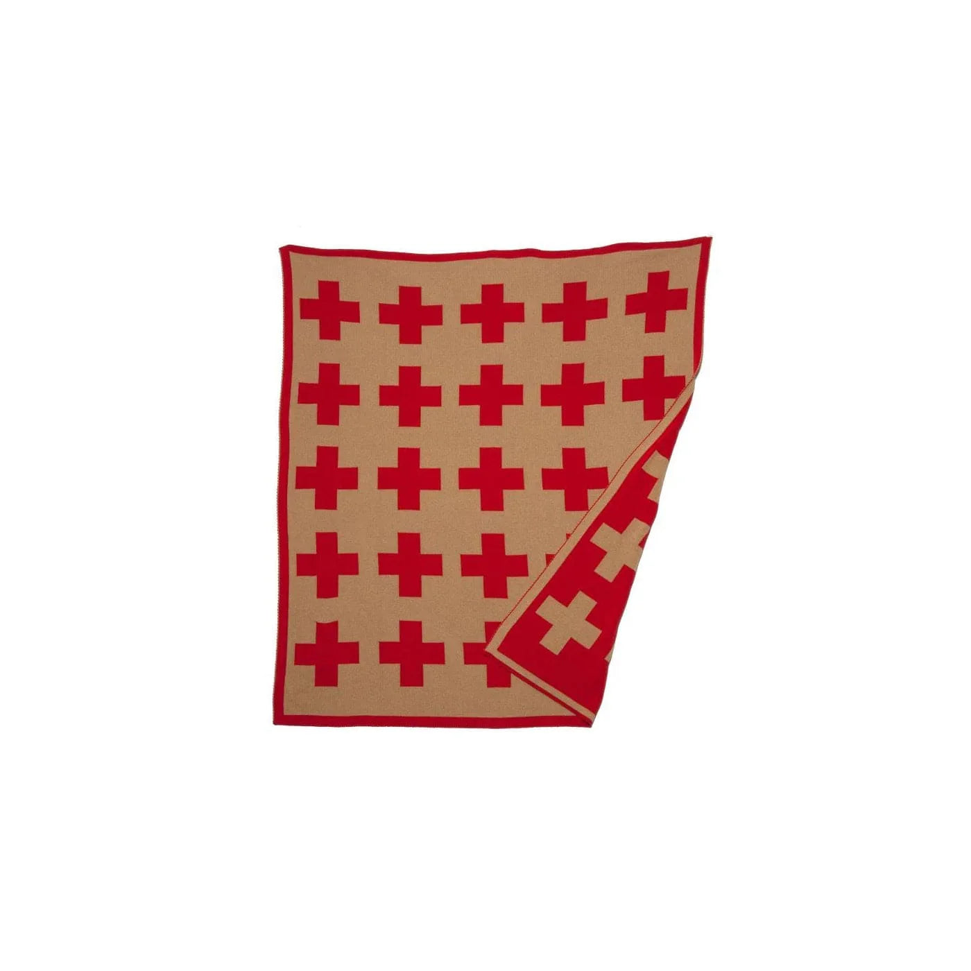 Swiss Cross Reversible Recycled Cotton Throw in Oatmeal/Rosso - Throw