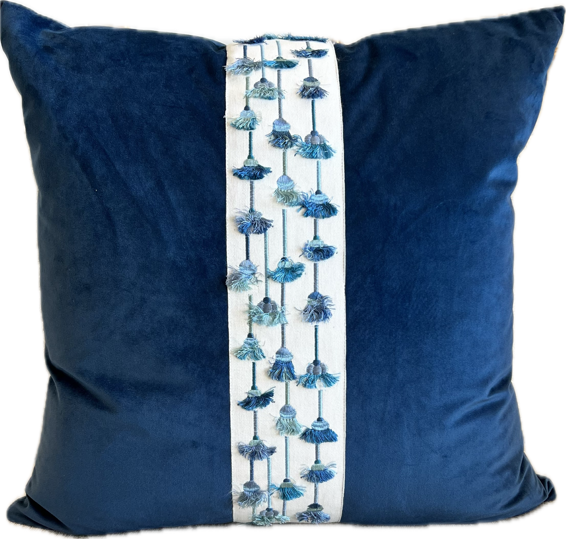 Tassels Velvet and Tape Pillow - Navy - Pillows