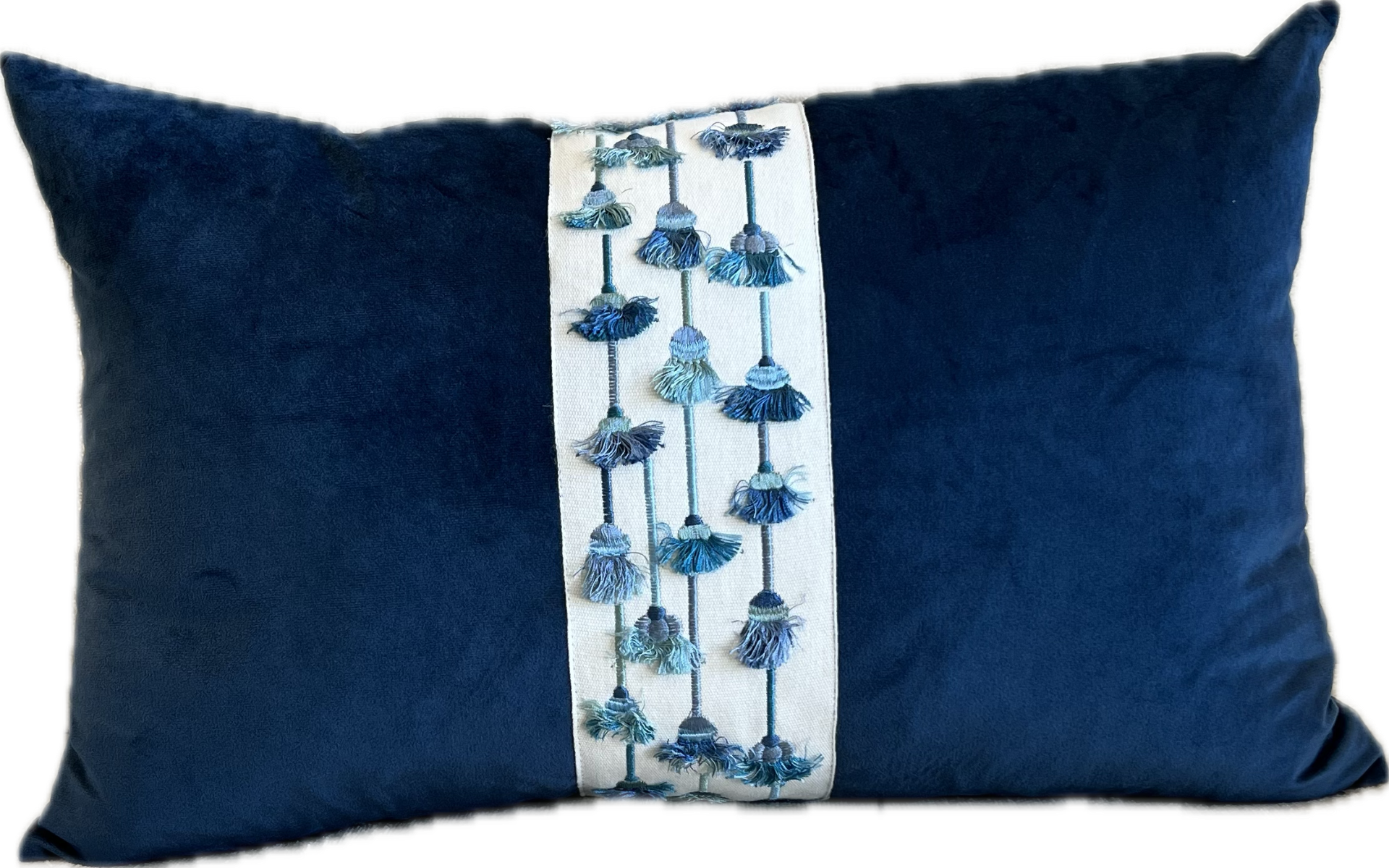 Tassels Velvet & Tape Lumbar Pillow - Navy - Pillows