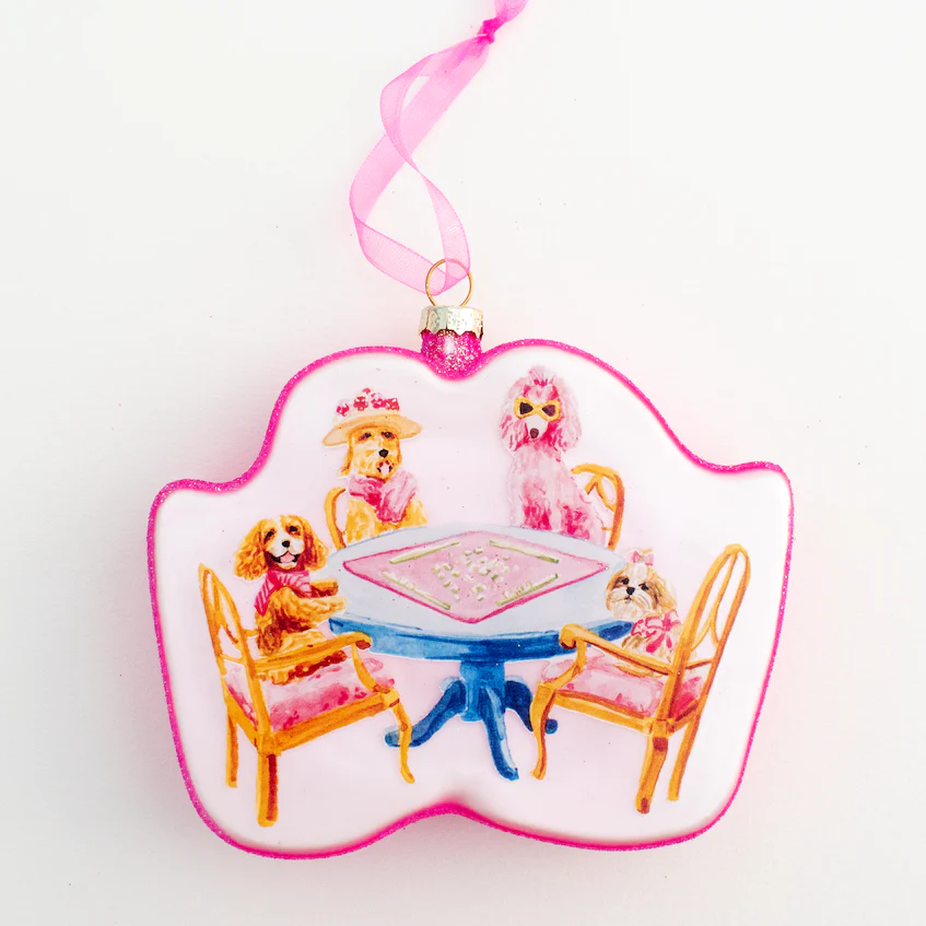 Taylor Paladino Dogs Playing Mahjong Ornament - Holiday