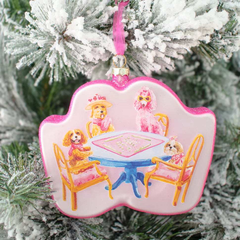 Taylor Paladino Dogs Playing Mahjong Ornament - Holiday