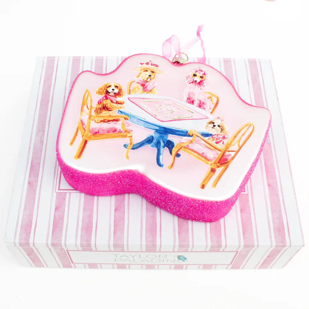 Taylor Paladino Dogs Playing Mahjong Ornament - Holiday