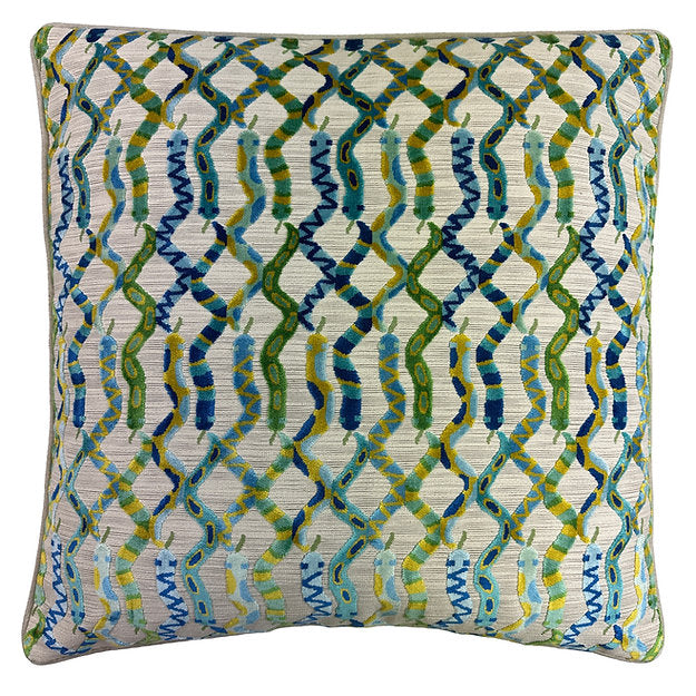 Twist Cut Velvet and Linen Pillow-Calypso