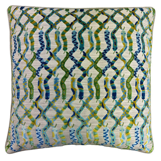 Twist Cut Velvet and Linen Pillow-Calypso - Pillows