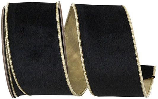 Velvet Touch Deluxe Metallic Dupioni Backed Wire Edge Ribbon - Black/Gold - Holiday