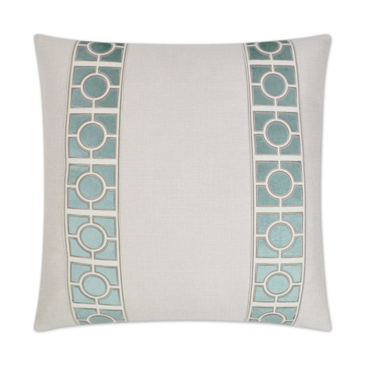 Vendome White Linen Pillow with Seaglass Trim - Pillows