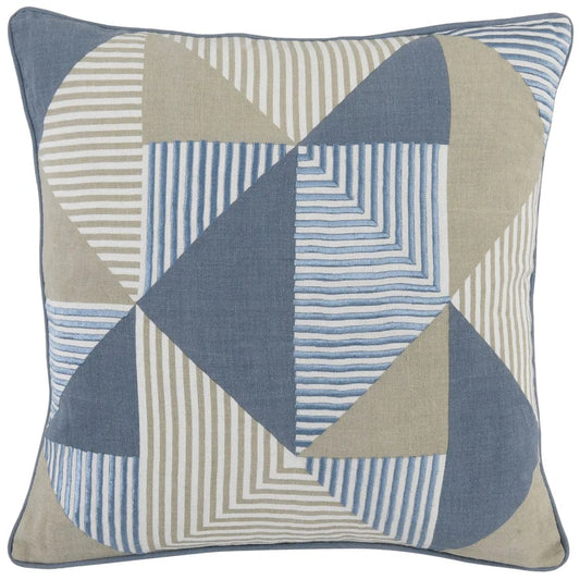 Ambrose Printed and Embroidered Linen Pillow- Dusty Blue