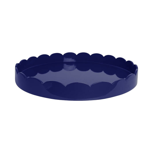 Navy Scalloped Lacquer 20"x20" Round Tray