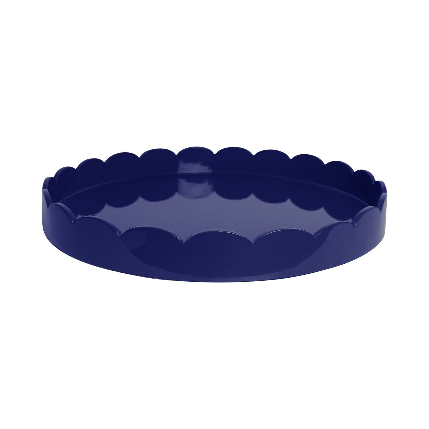 Navy Scalloped Lacquer 20"x20" Round Tray