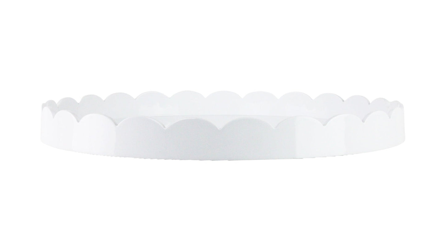 White Scalloped Lacquer 20"x20" Round Tray