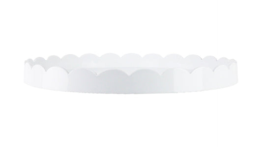 White Scalloped Lacquer 20"x20" Round Tray